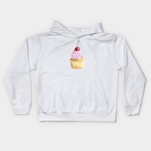 Pink watercolor cupcake with cherry Kids Hoodie